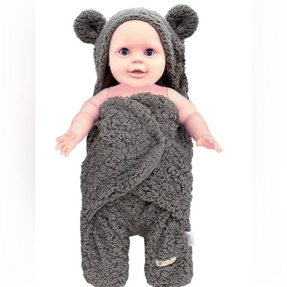 Blue Snail Grey Sherpa Wrap Swaddle Blanket Small for 0-3 months - Picture 3 of 14